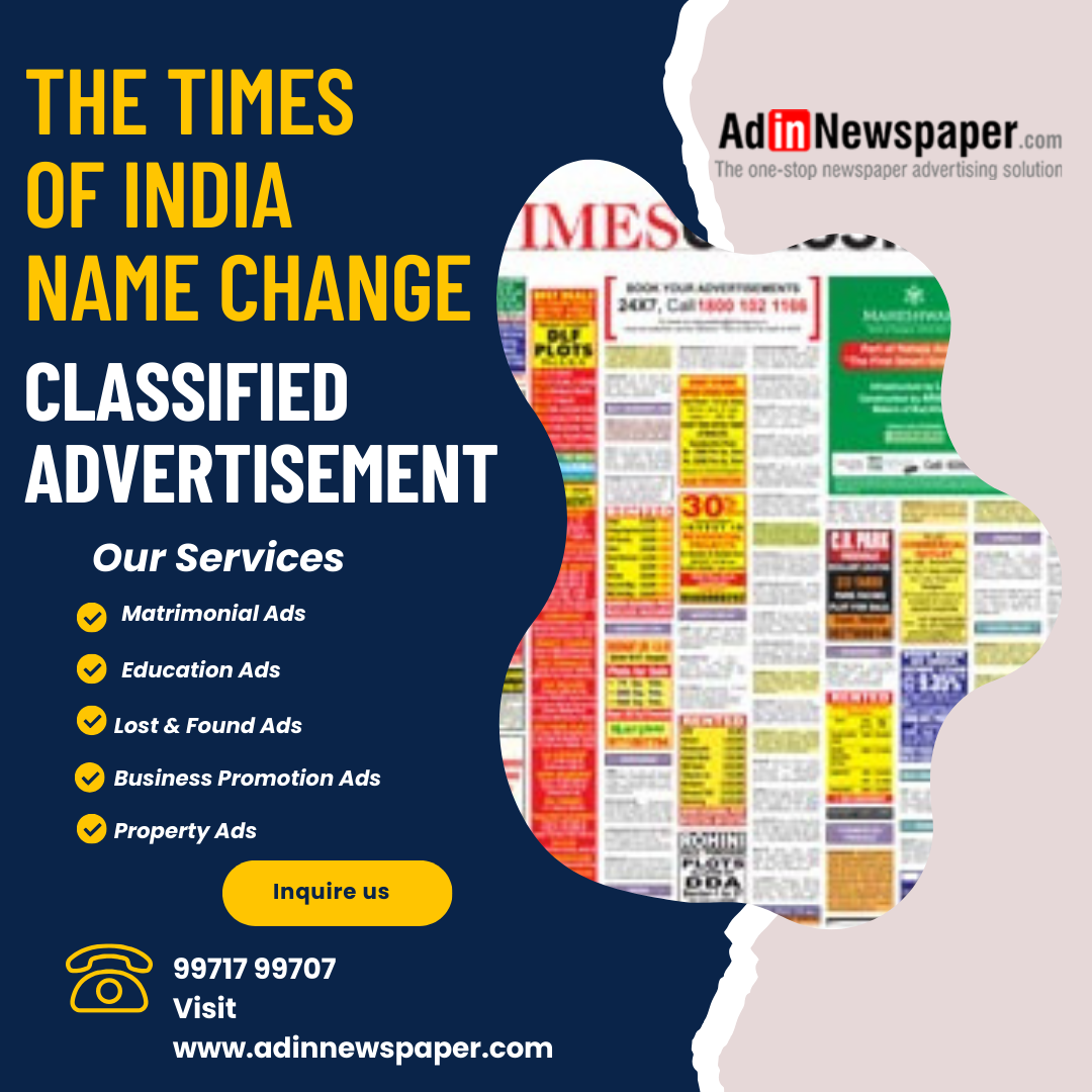 Name Change Ads in The Times of India Newspaper