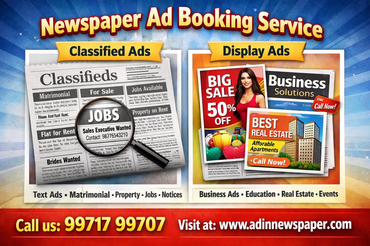 Newspaper ad booking services